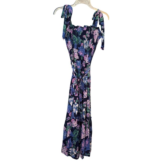J.Crew Dresses & Skirts - J.Crew Dress Navy Floral AV066 Smocked Tie-Shoulder Maxi Beachwear Sustainable L